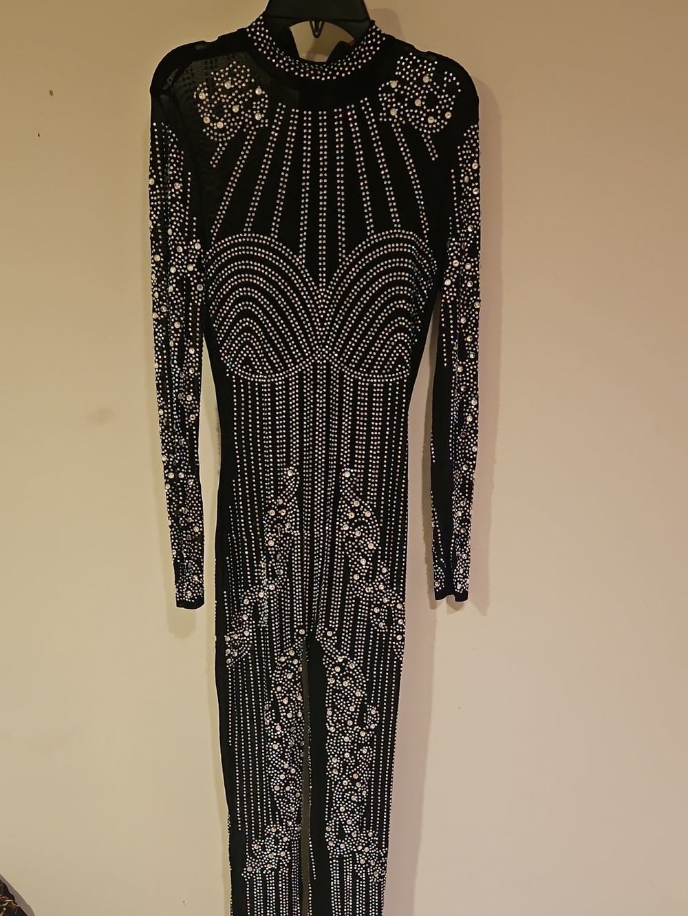 Hot Miami Styles Black Rhinestone Embellished Jumpsuit